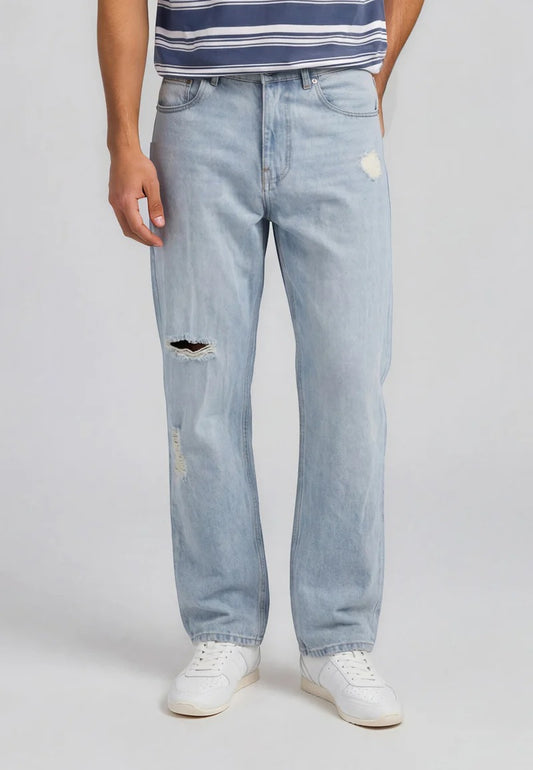 Karl Kani OG Distressed Straight Leg Jeans light blue