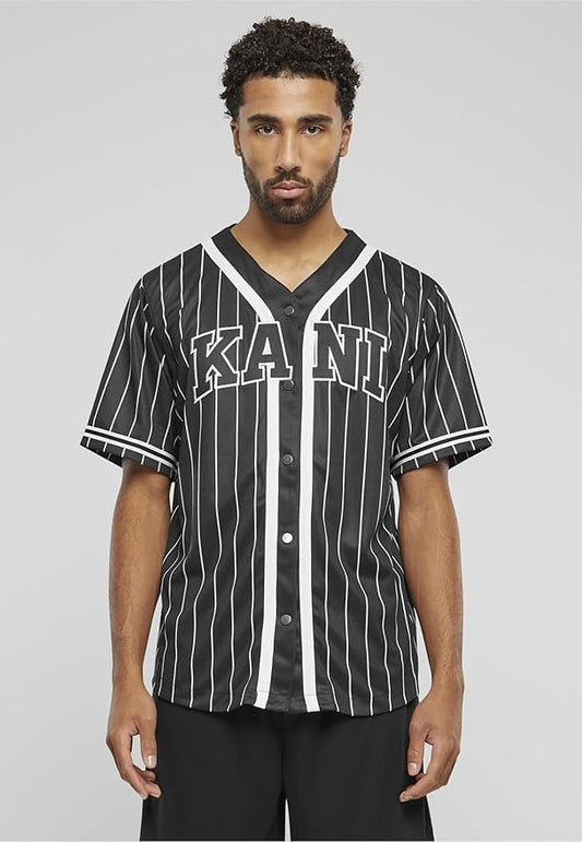 Karl Kani - KK Serif Pinstripe Baseball Shirt black/ | Fantasia