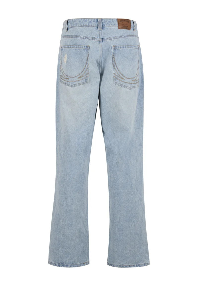 Karl Kani OG Distressed Straight Leg Jeans light blue dettaglio