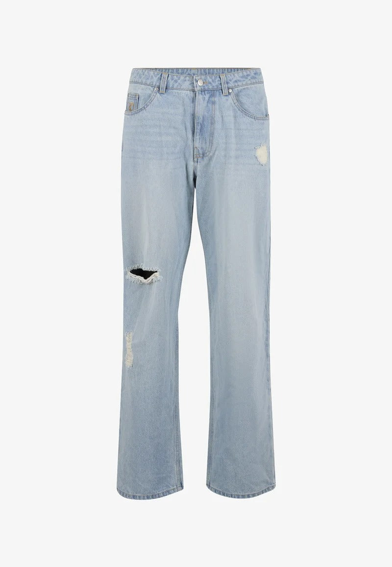 Karl Kani OG Distressed Straight Leg Jeans light blue dettaglio