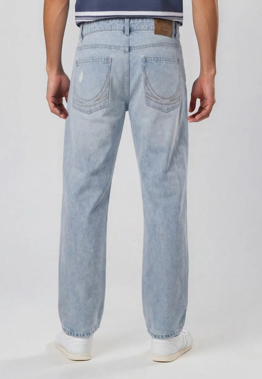 Karl Kani OG Distressed Straight Leg Jeans light blue dettaglio