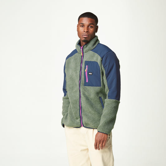 PICTURE CLOTHINGS - QUILCHENA ZIP FLEECE - Green Spray Dark Blue