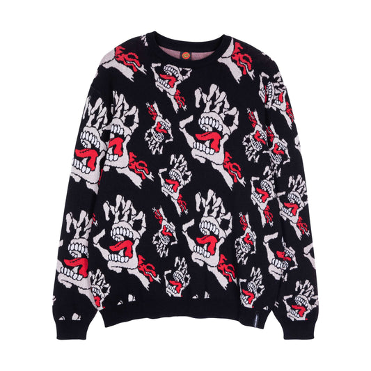 Santa Cruz - Bone Hands All Over Knit Crew - Black
